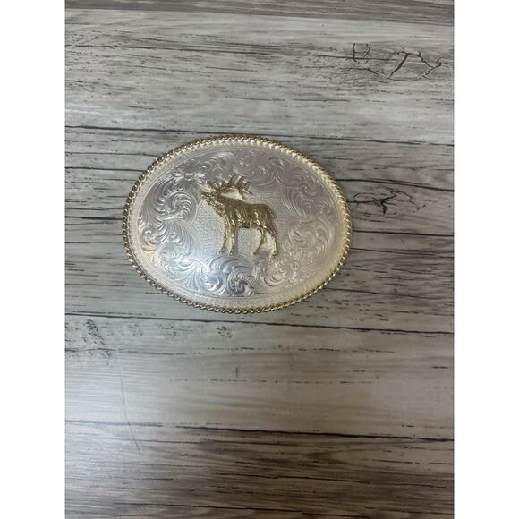 Montana Silversmiths Elk Belt Buckle Oval Western Silver Tone Men’s - Picture 7 of 7